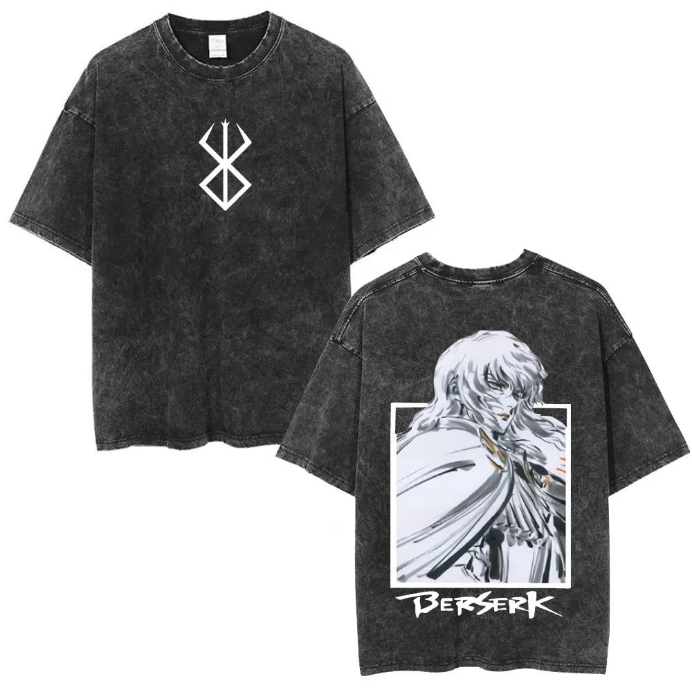 Vintage Washed Anime Berserk Guts T Shirt Swordsman Gatsu Sacrifice Zodd T-shirts Men Women Cotton Casual Oversized T-Shirt Tops