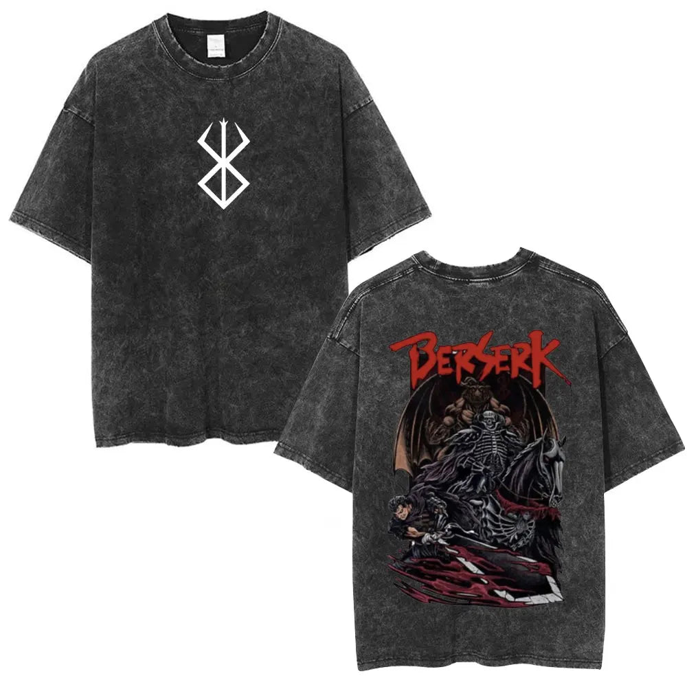 Vintage Washed Anime Berserk Guts T Shirt Swordsman Gatsu Sacrifice Zodd T-shirts Men Women Cotton Casual Oversized T-Shirt Tops