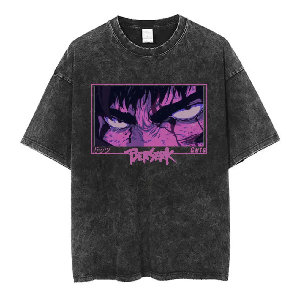 Vintage Washed Anime Berserk Guts T Shirt Swordsman Gatsu Sacrifice Zodd T-shirts Men Women Cotton Casual Oversized T-Shirt Tops