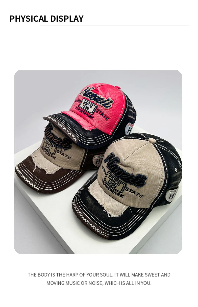Vintage Washing Men & Women Baseball Hats Cotton Snapback Caps Embroidery New Versatile Fashion Letter Leisure Distress