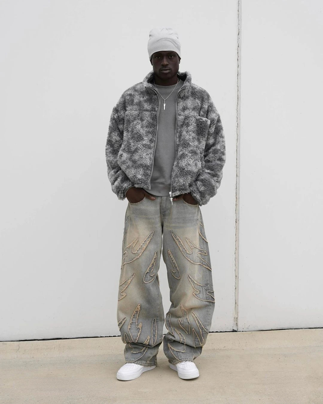 Y2k Retro Gothic Streetwear Raw Edge Embroidery Patchwork Baggy Jeans Men Fashion Hip Hop High Waist Denim Pants Ripped Jeans