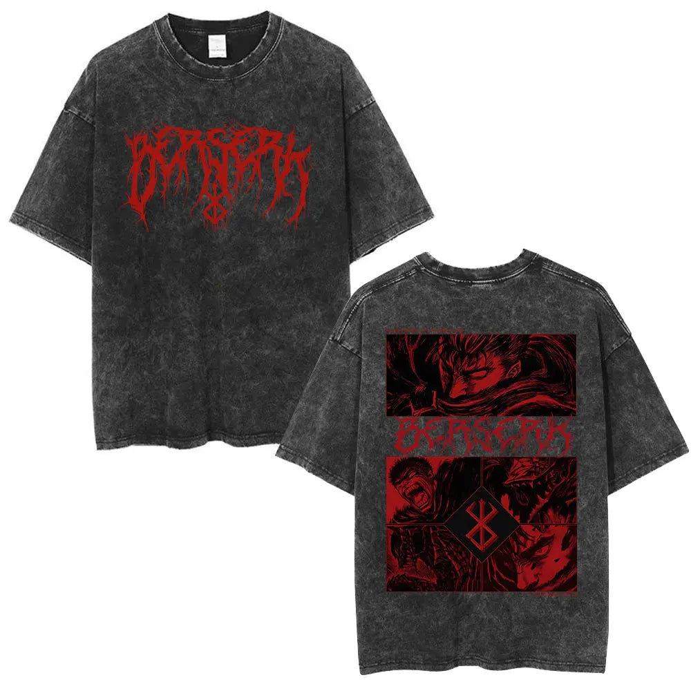 Vintage Washed Anime Berserk Guts T Shirt Swordsman Gatsu Sacrifice Zodd T-shirts Men Women Cotton Casual Oversized T-Shirt Tops
