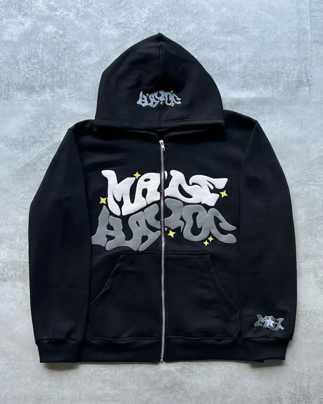 Pure Black Letter Print Hoodie Men Autumn and Winter Long-sleeved Harajuku Style Casual Hip-hop Element Hooded Sweatshirt