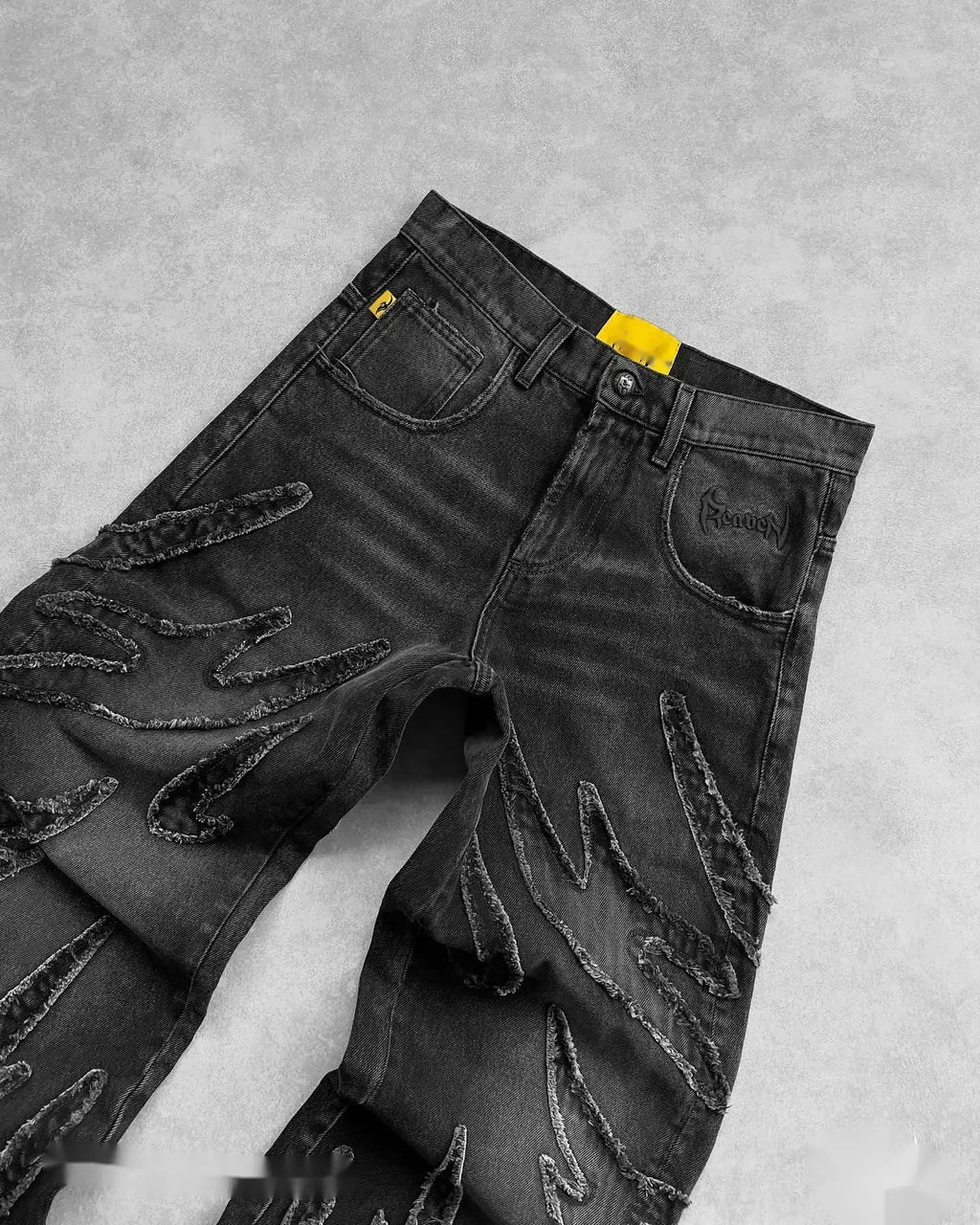Y2k Retro Gothic Streetwear Raw Edge Embroidery Patchwork Baggy Jeans Men Fashion Hip Hop High Waist Denim Pants Ripped Jeans