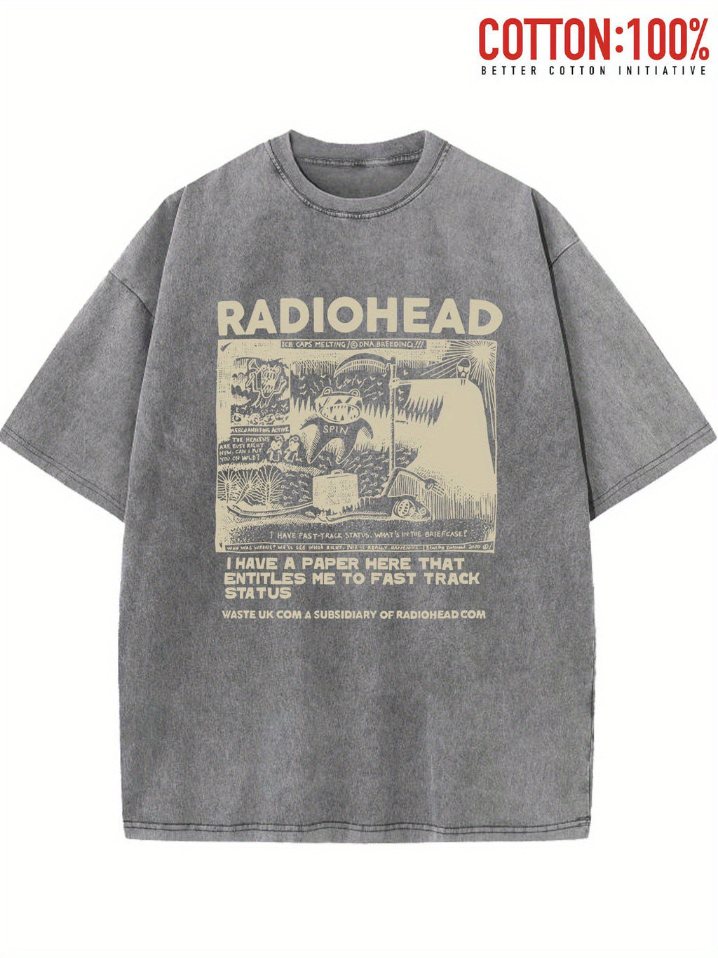 Men's casual retro washed 230g 100 cotton Light Grey T-shirt short sleeves WithRadiohead Graphic Tee Breathable and sweat-absorbing Comfortable top All seasons are suitable for machine wash festivals the perfect deliver gift