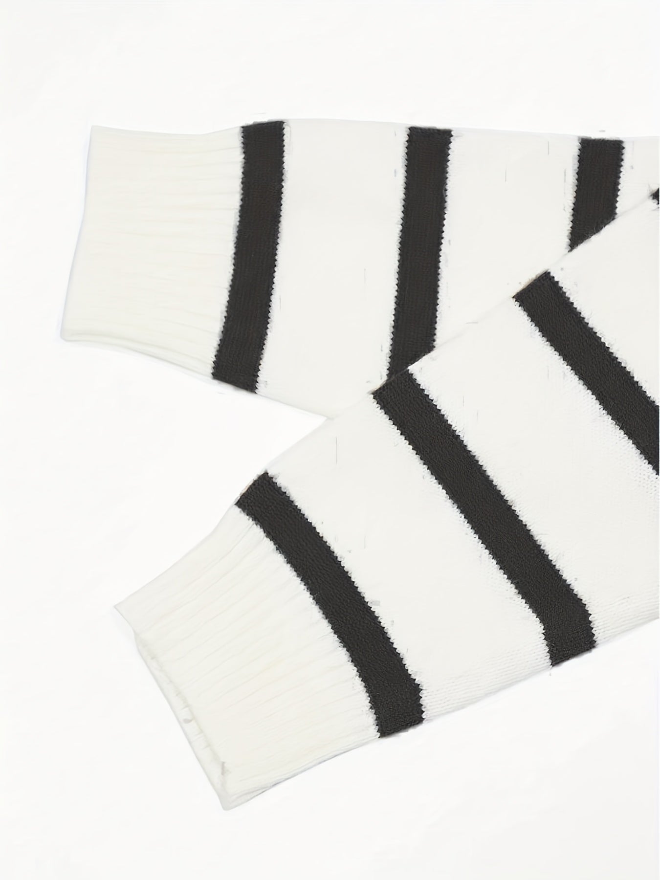 Women's Elegant Striped Sweater - Loose Fit Zippered Front High Neck Pullover, Medium Stretch Opaque Fall Winter Sweating-Looking Suitable for Daily or Formal Wear