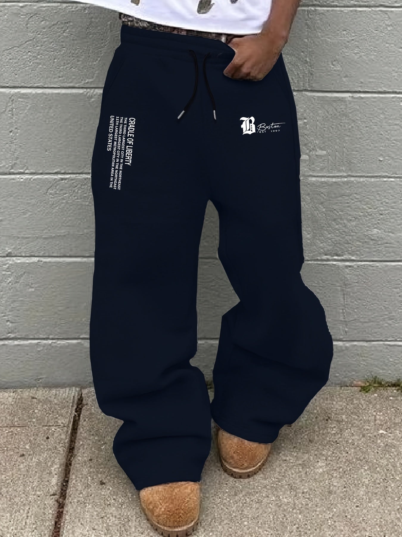 Men's Autumn/Winter Drawstring Loose Sweatpants with Letter Print, Casual Long Pants for Daily Wear, Trendy Graphic Design, Straight-Leg Sweatpants for a Fashionable Look