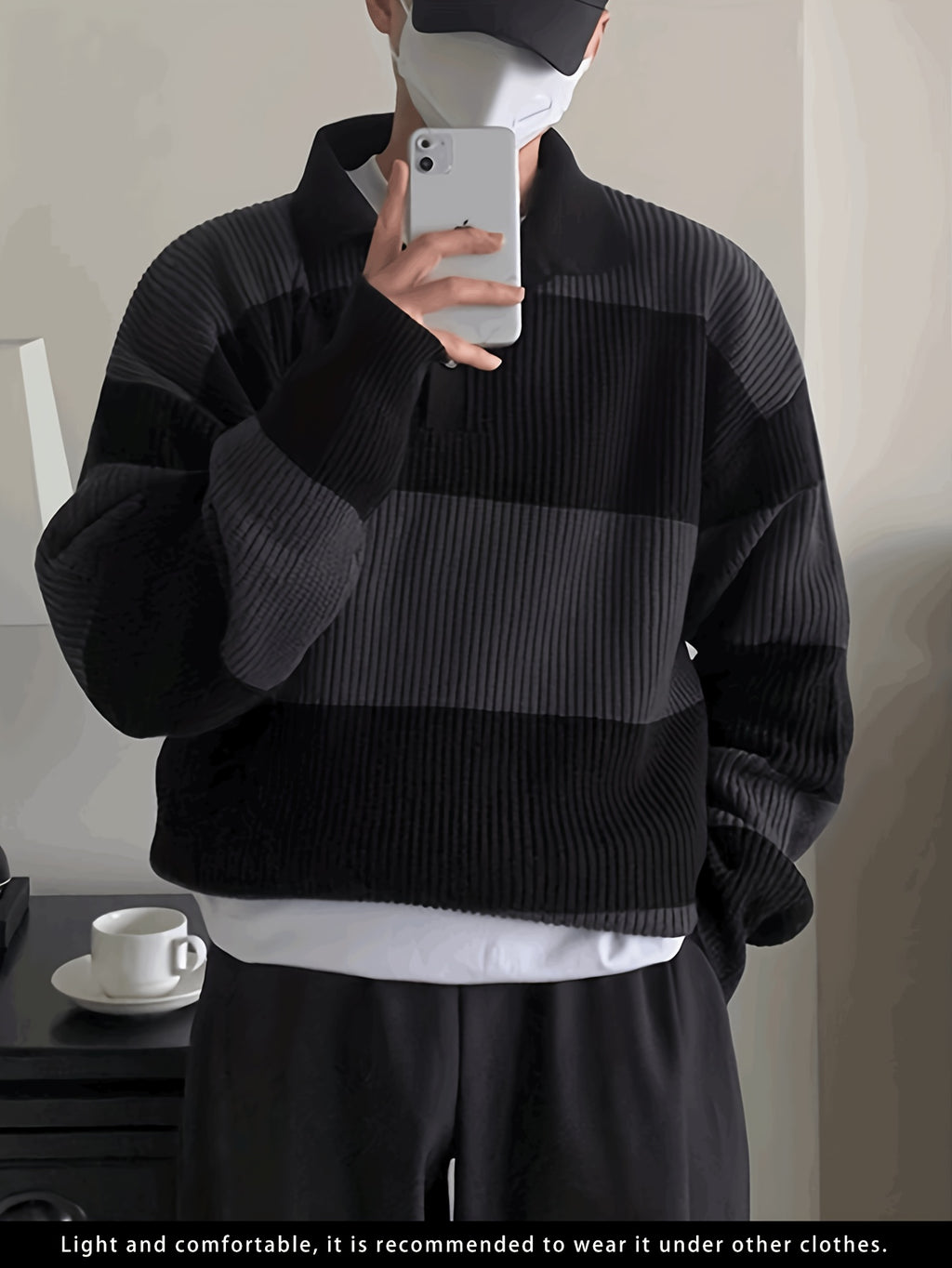 Men's American Street Korean Business Commuter Trendy Casual Versatile Striped Collar Pullover Knit Sweater