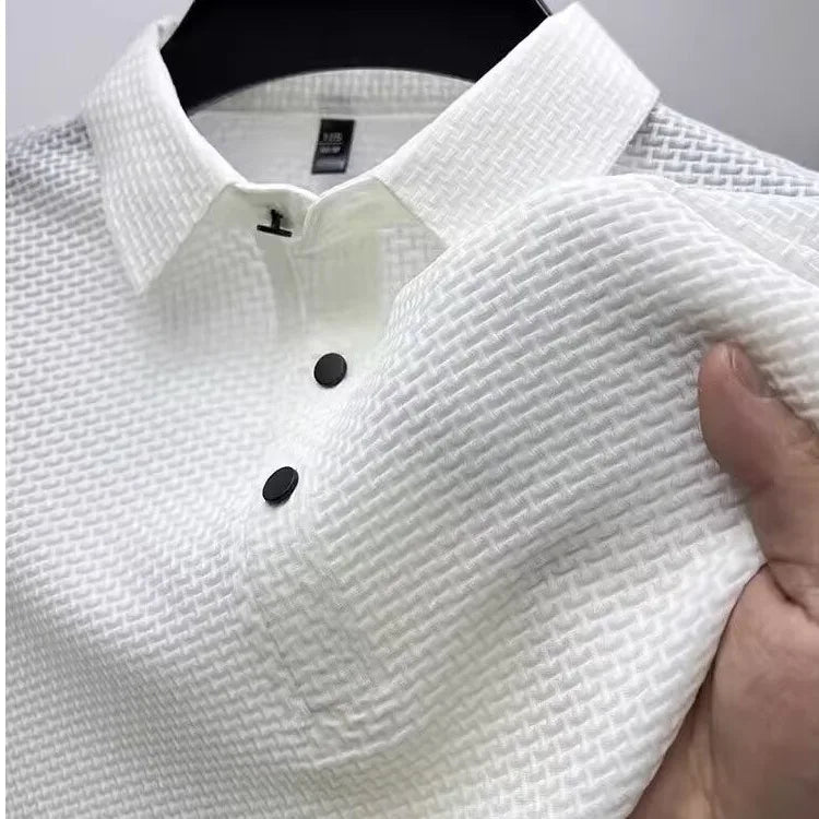 New Men's Business Casual Short Sleeved Bone Flower Solid Color POLO Shirt Fashion Breathable Comfortable Summer Versatile Top