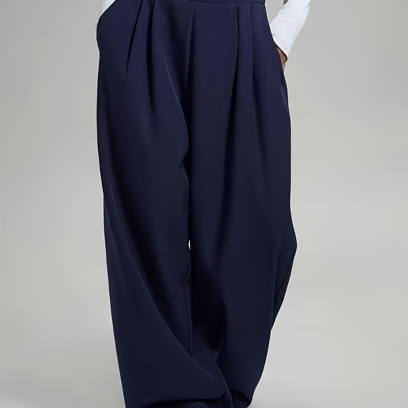 Elegant High-Waist Wide-Leg Pants | Solid Color, Long Length, Elastic Waist, Pocket Details, Suitable for All Seasons and Weekend Casual