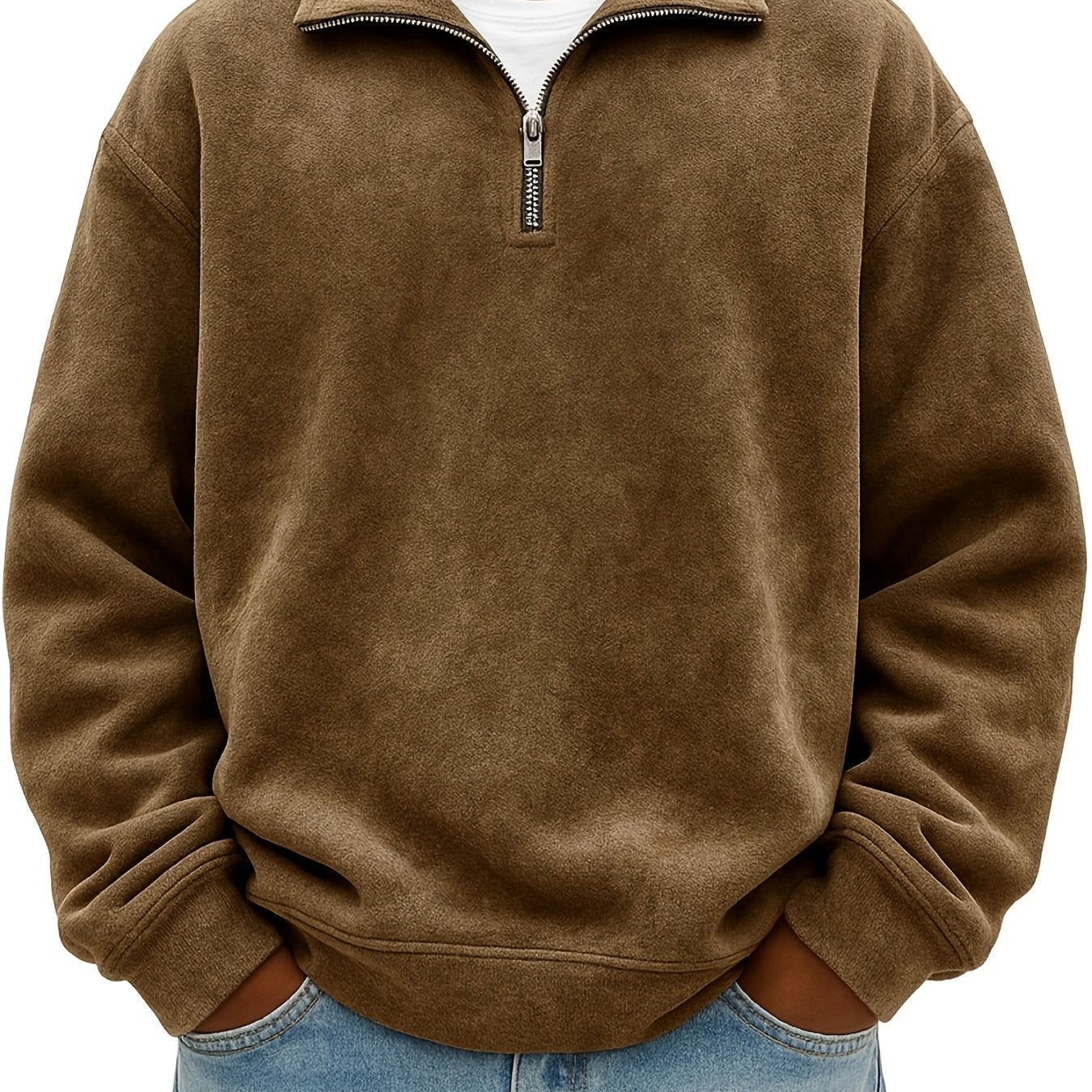 Men's Oversized Lapel Zipper  Sweatshirt - Solid Color Loose Fit Drop Shoulder Hoodie, Long Sleeve Casual Winter Sweater, Machine Washable Layering Piece for Cold Weather (Available in Multiple Colors)