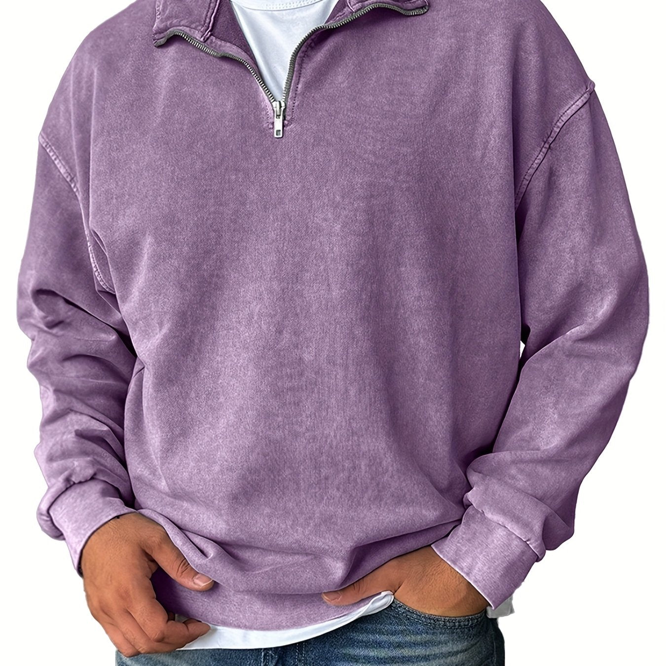 Men's Oversized Lapel Zipper  Sweatshirt - Solid Color Loose Fit Drop Shoulder Hoodie, Long Sleeve Casual Winter Sweater, Machine Washable Layering Piece for Cold Weather (Available in Multiple Colors)