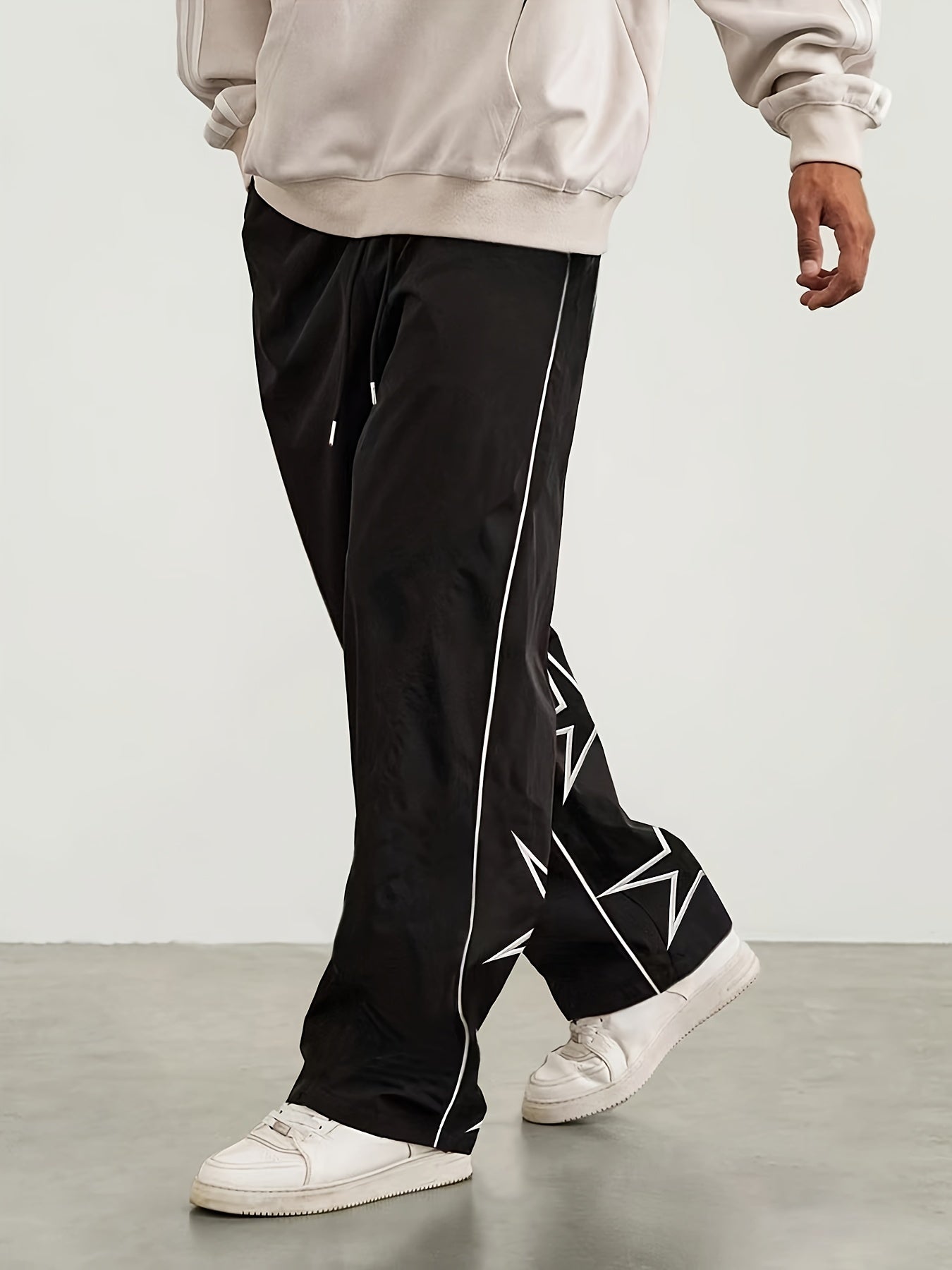 Autumn and Winter Men's Heavyweight Casual Pants with Loose Fit, Wide-Leg Drawstring Trousers Featuring Star Embroidery for Christmas Parties