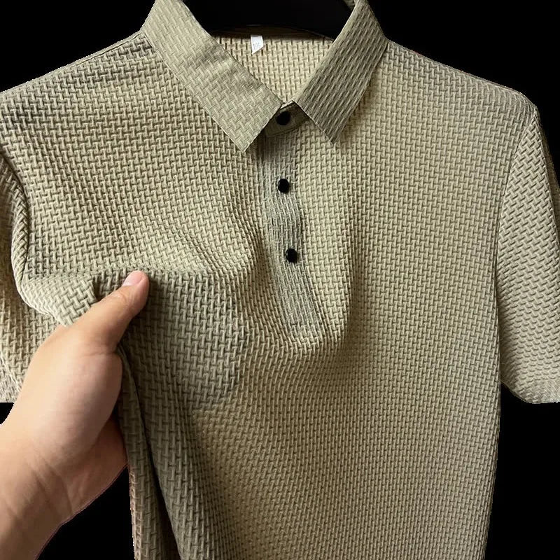 New Men's Business Casual Short Sleeved Bone Flower Solid Color POLO Shirt Fashion Breathable Comfortable Summer Versatile Top