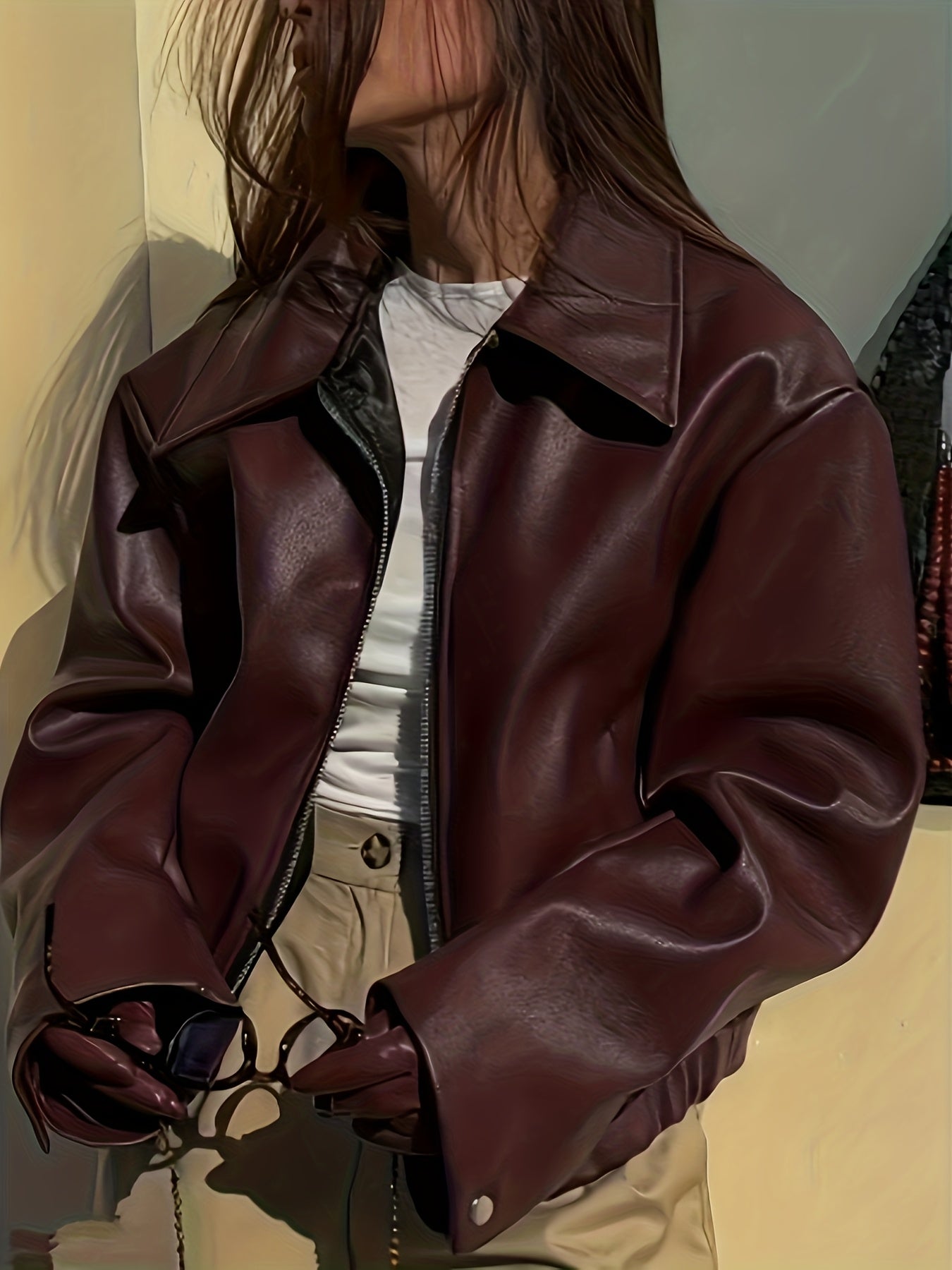 Women'S Casual Chic Jacket - Brown Zip-Up Coat with Lapel Collar, Structured Fit for Spring/Fall, Office, Party, Everyday - Durable Outerwear For Women, Ladies Jacket, Party Attire, Sleek Design, Stylish Coat, Fashion Lovers,