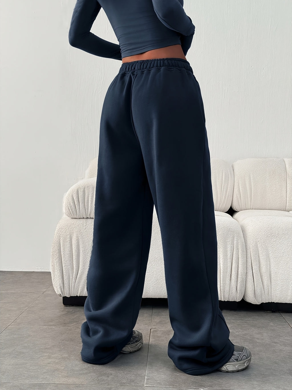 Women'S Casual Loose-Fitting Solid Color Elastic Waist Sports Pants