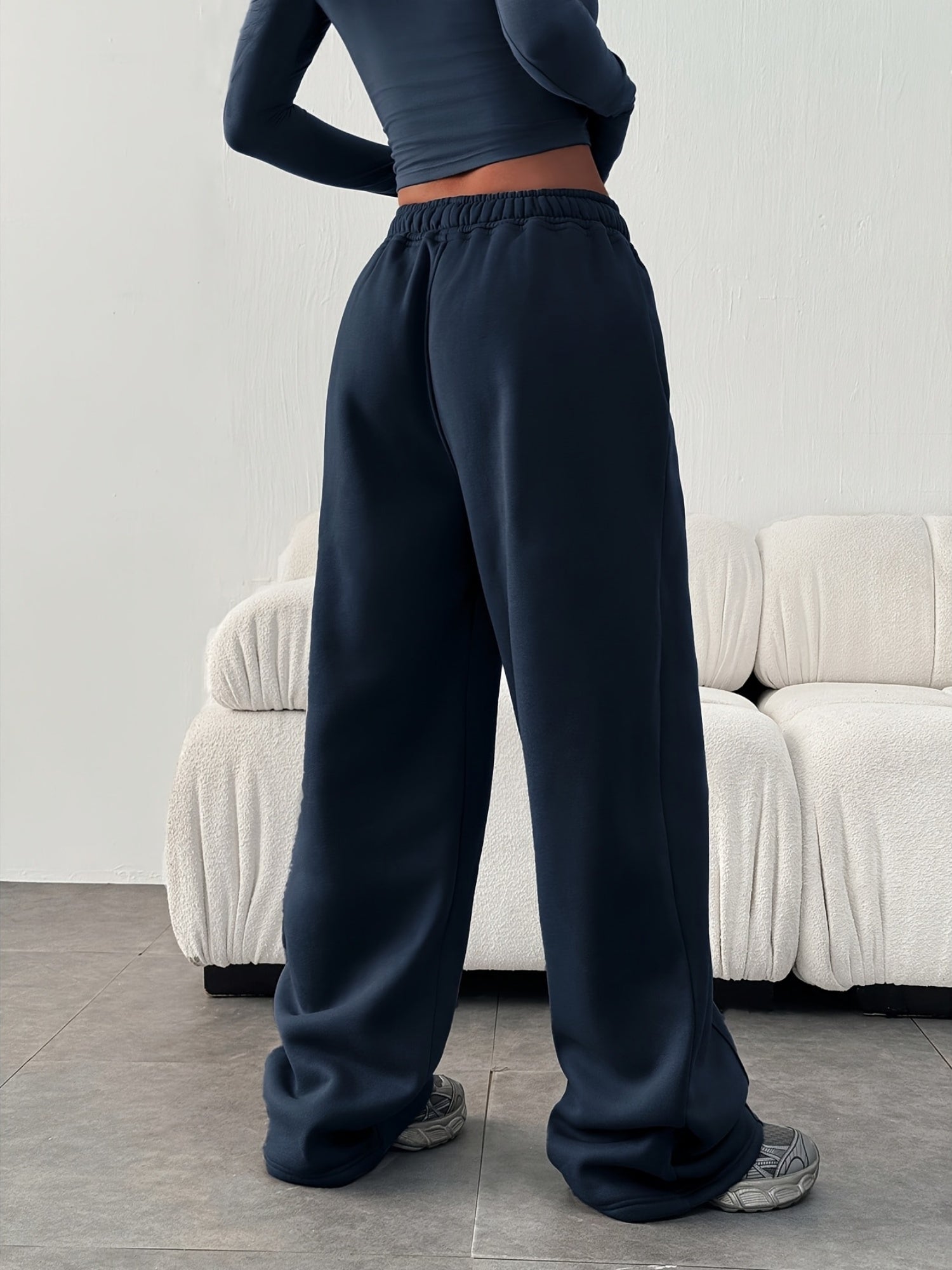 Women'S Casual Loose-Fitting Solid Color Elastic Waist Sports Pants