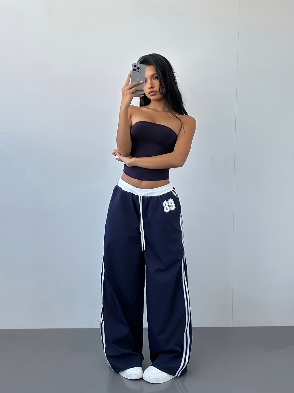 Women's Straight Leg Pants - Style All-Season Trousers with Lettering Pattern & Drawstring Waist, for Casual & Professional Wear, Machine Washable, Year-Round (Office, Everyday, Semi-Formal) - Non- Fabric
