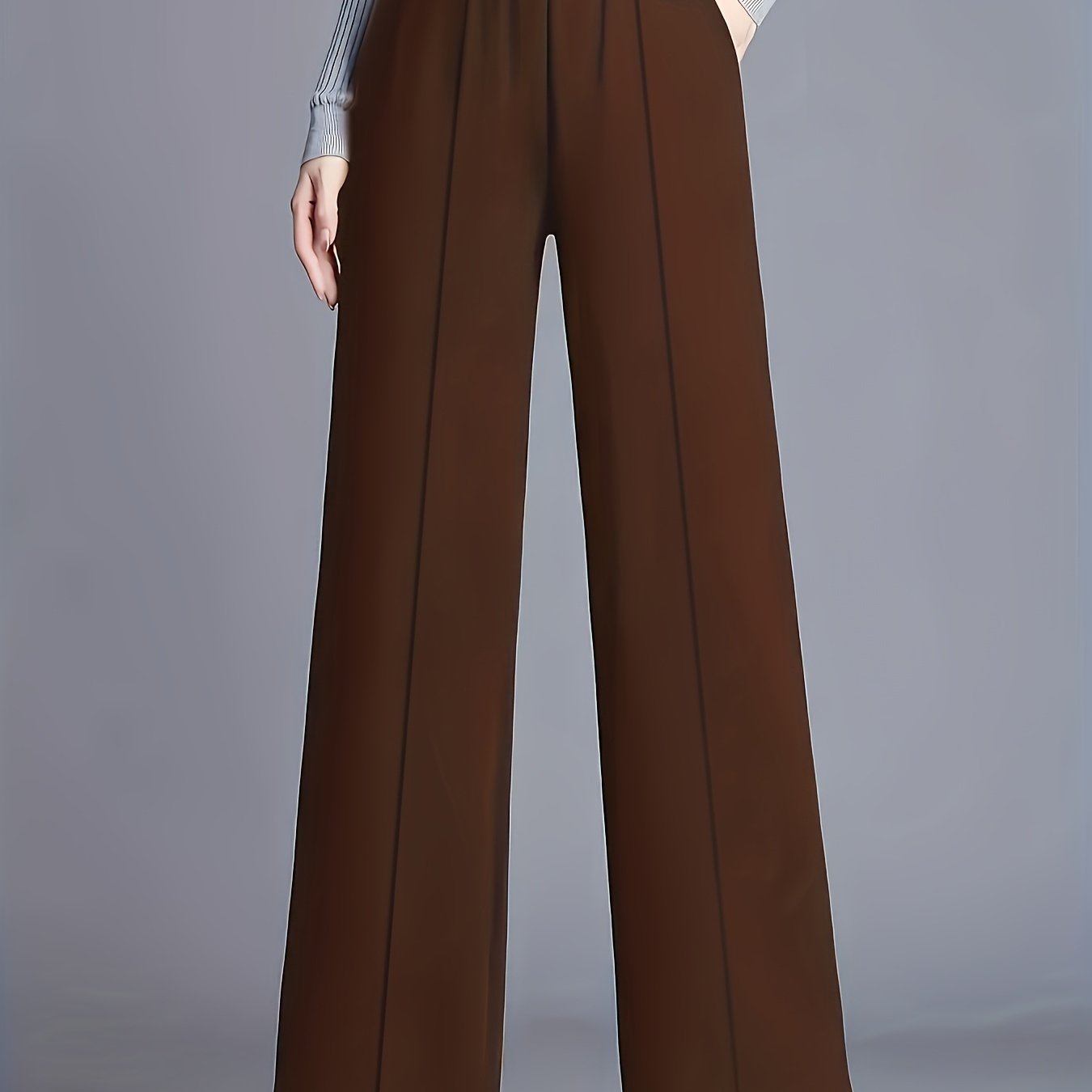 Women's Elegant High-Waisted Slant Pocket Solid Color Straight-Leg Pants