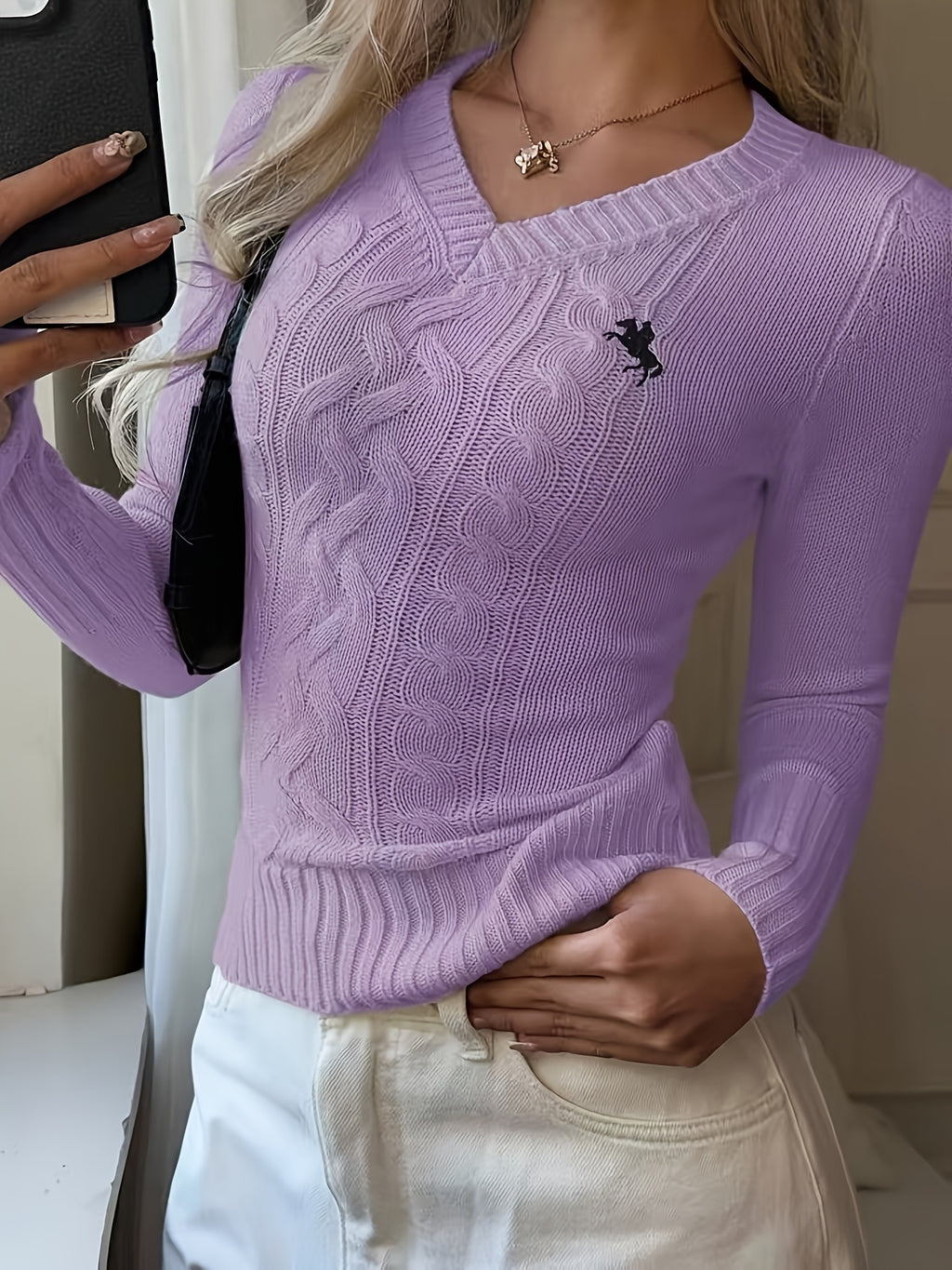 Elegant Ladies' V-neck Long Sleeve Slim Fit Cardigan | Autumn/Winter Collection with Embroidered Details